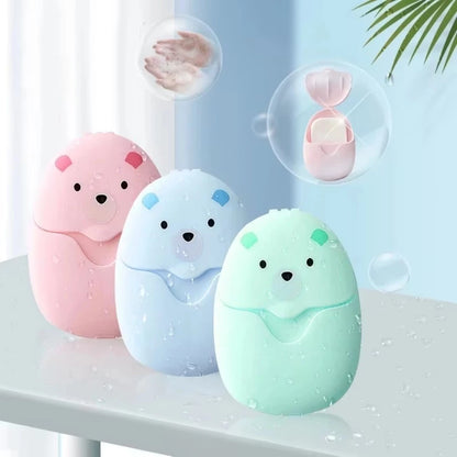 50pcs Disposable Paper Soap Travel Hand Soap with Bear Case