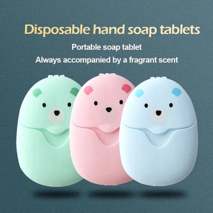 50pcs Disposable Paper Soap Travel Hand Soap with Bear Case