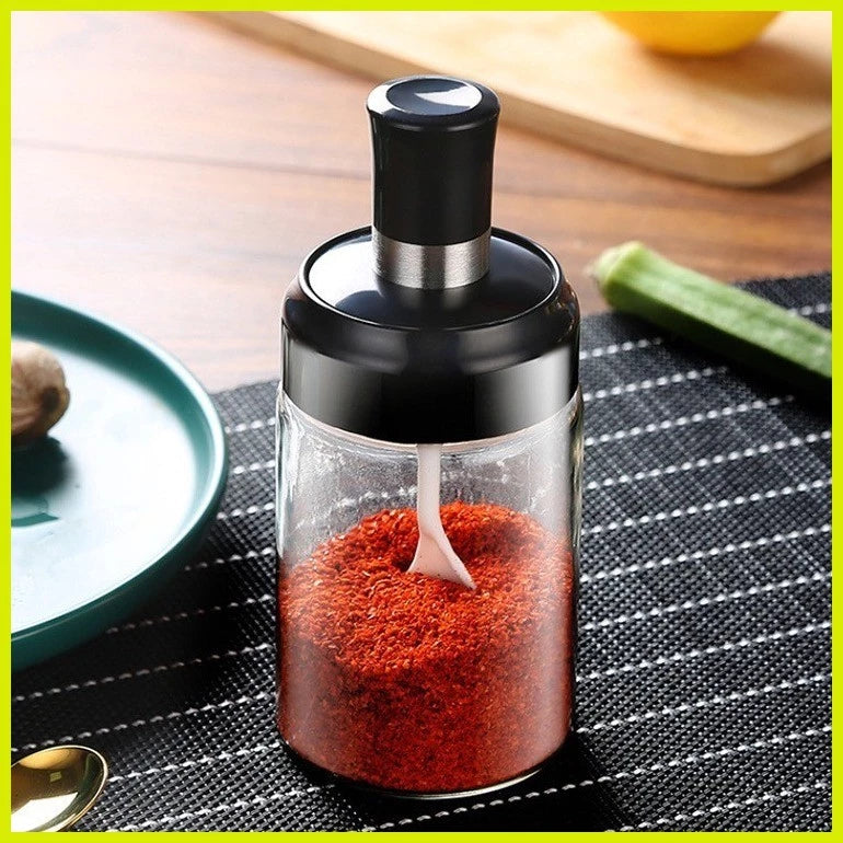 Seasoning Glass Jar with Integrated Spoon and Lid