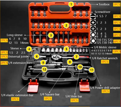 [A1-1018] 53pcs 1/4" Dr. Socket Set Tools
